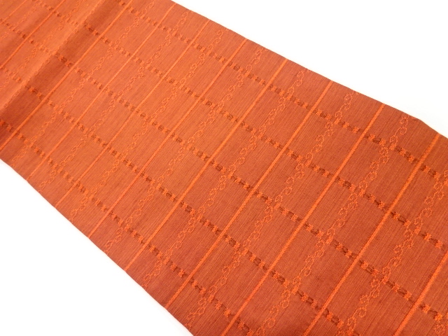 格子に唐草模様織り出し名古屋帯